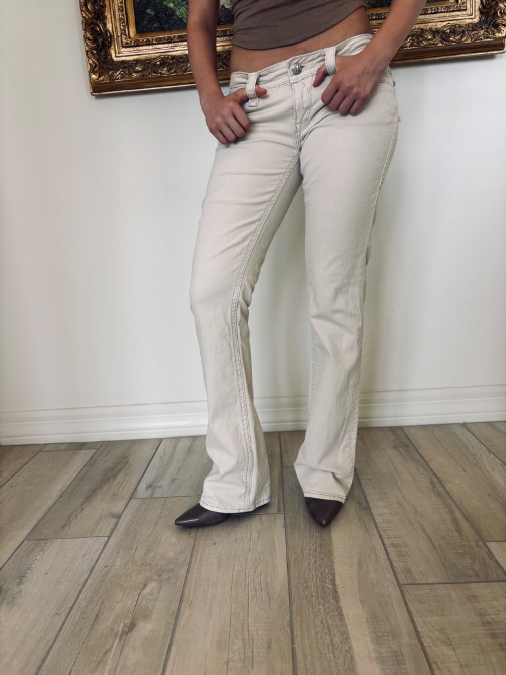 ✧ Y2K Rock Revival Low Rise Bootcut Jeans ✧Size 29, ivory - Picture 2 of 15
